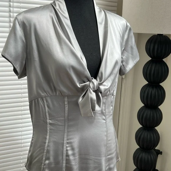 Silver Tie Front Fitted Blouse - Picture 7 of 15